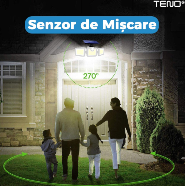 122 SMD LED-es 3 Fejes napelemes kültéri fali lámpa mozgásérzékelővel (BBJH)