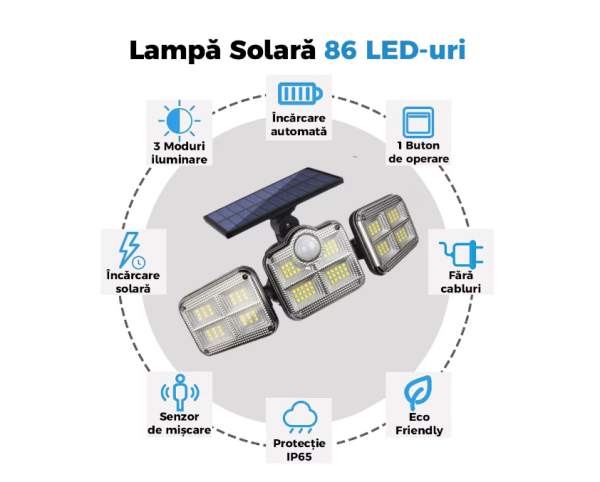 122 SMD LED-es 3 Fejes napelemes kültéri fali lámpa mozgásérzékelővel (BBJH)