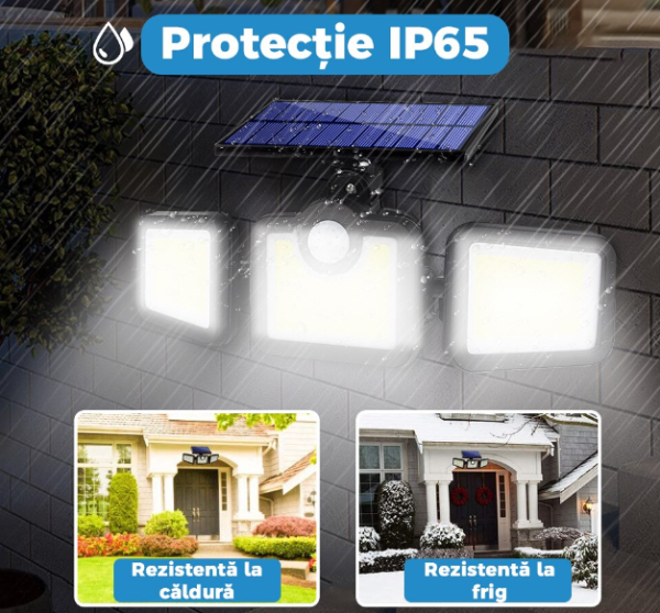 122 SMD LED-es 3 Fejes napelemes kültéri fali lámpa mozgásérzékelővel (BBJH)