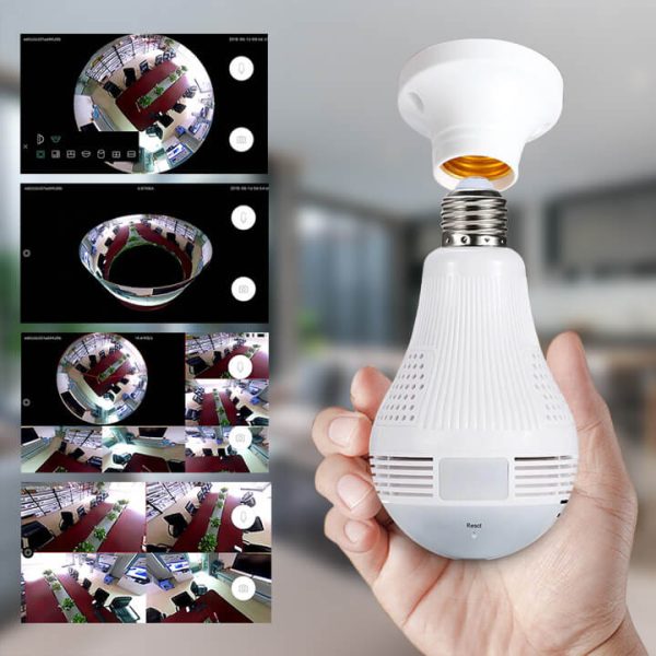 1+1 360°-os villanykörtébe rejtett, éjjellátó, mozgásérzékelő, Wifi-s panoráma kamera (BBV)