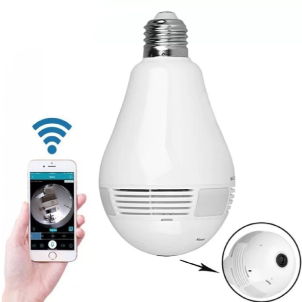 1+1 360°-os villanykörtébe rejtett, éjjellátó, mozgásérzékelő, Wifi-s panoráma kamera (BBV)