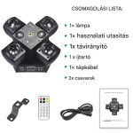 4 karos lézer-LED diszkófény mozgófejes effektekkel – stroboszkóp, hangvezérlés és távirányító-48W (BBD)