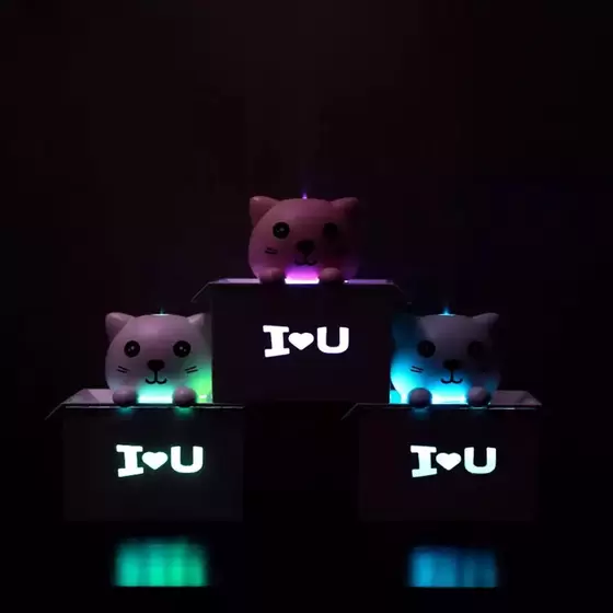 Aranyos, cicás mini párásító LED világítással és "I love you" felirattal - 330 ml (BBJH)