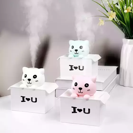Aranyos, cicás mini párásító LED világítással és "I love you" felirattal - 330 ml (BBJH)