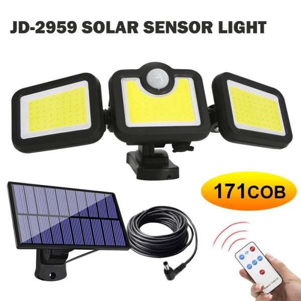 171 COB LED-es napelemes fali lámpa, fény- és mozgásérzékelővel, távirányítóval JD-2959A (BBV)
