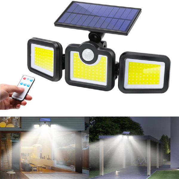 171 COB LED-es napelemes fali lámpa, fény- és mozgásérzékelővel, távirányítóval JD-2959A (BBV)