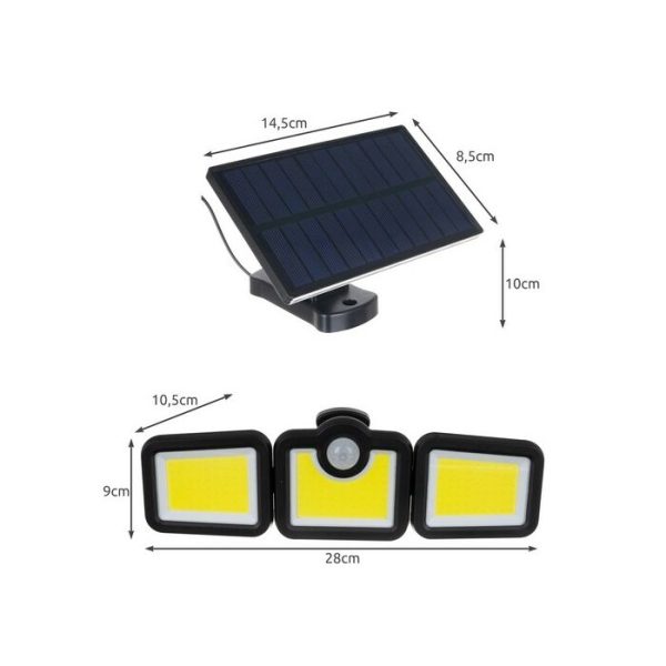 171 COB LED-es napelemes fali lámpa, fény- és mozgásérzékelővel, távirányítóval JD-2959A (BBV)
