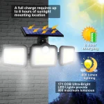 171 COB LED-es napelemes fali lámpa, fény- és mozgásérzékelővel, távirányítóval JD-2959A (BBV)