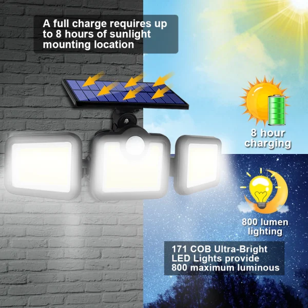 171 COB LED-es napelemes fali lámpa, fény- és mozgásérzékelővel, távirányítóval JD-2959A (BBV)