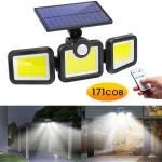 171 COB LED-es napelemes fali lámpa, fény- és mozgásérzékelővel, távirányítóval JD-2959A (BBV)