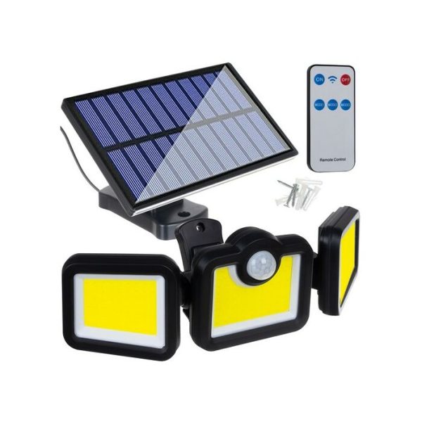 171 COB LED-es napelemes fali lámpa, fény- és mozgásérzékelővel, távirányítóval JD-2959A (BBV)