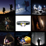 COB LED 2×40 lumenes mozgásérzékelővel és vörös fényjelzéssel ellátott fejlámpa (BBV)