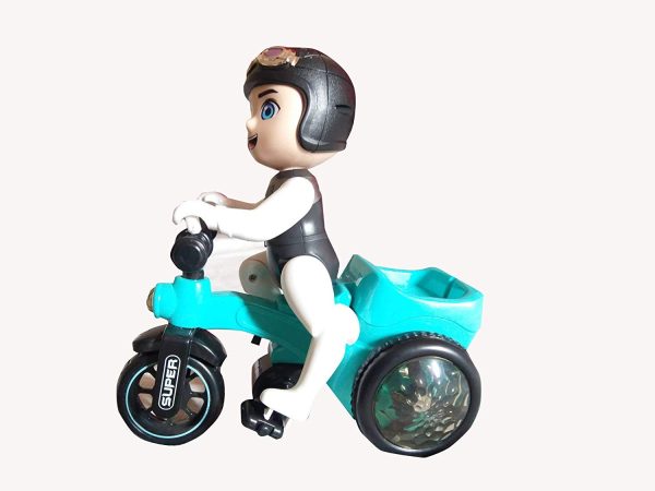 Egykerekező biciklis fiú - pörgő, forgó, zenélő, 3D világító kerékpáros figura (BBJ)