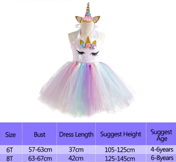 Farsangi unikornis tündérruha jelmez szivárványszínű ruhával és fejdísszel - S méret 110 cm magasságra (BBJ)