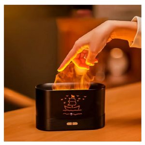 Láng hatású Flame aroma diffúzor és párásító -180 ml , USB, sötétbarna (BBV)