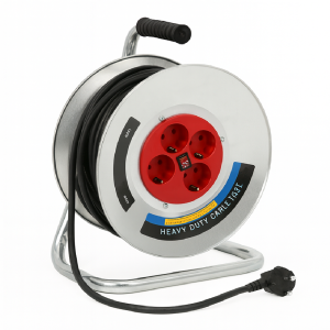 Flinke/Hitman 50m kábeldob – 3x2,5mm hosszabbító, 4 aljzattal és biztonsági kapcsolóval masszív kivitel (BBD)