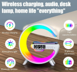 G63 Multifunkciós szórakoztató állomás – Bluetooth hangszóró, vezeték nélküli töltő, RGB LED party fény és éjszakai lámpa – 10W (BBV)