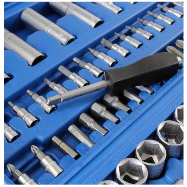 GS OPTIMUS 108 RÉSZES RACSNIS DUGÓKULCS KÉSZLET KRÓM-VANÁDIUM TARTOZÉKOKKAL, DOBOZBAN (BBD)