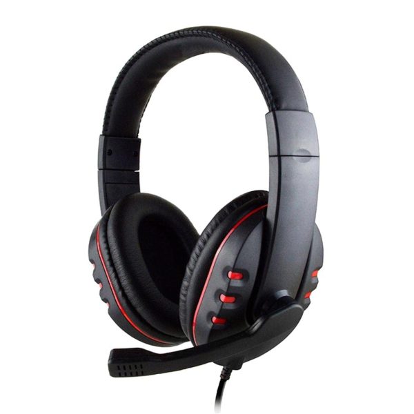 Gamer fejhallgató mikrofonnal - kényelmes, műbőr borítású, összehajtható - fekete, piros (BBV) (BBD)