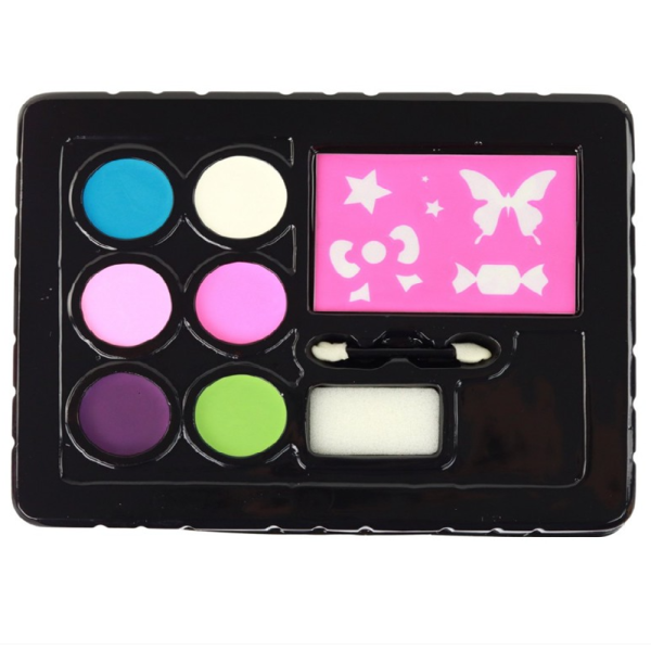 Gyerek kreatív arcfestő készlet – 6 élénk szín + sablonok a tökéletes játékhoz - választható fiús vagy lányos mintával J-4012 (BBJ)