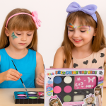 Gyerek kreatív arcfestő készlet – 6 élénk szín + sablonok a tökéletes játékhoz - választható fiús vagy lányos mintával J-4012 (BBJ)