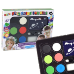 Gyerek kreatív arcfestő készlet – 6 élénk szín + sablonok a tökéletes játékhoz - választható fiús vagy lányos mintával J-4012 (BBJ)