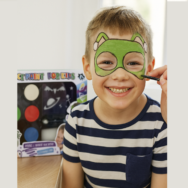 Gyerek kreatív arcfestő készlet – 6 élénk szín + sablonok a tökéletes játékhoz - választható fiús vagy lányos mintával J-4012 (BBJ)