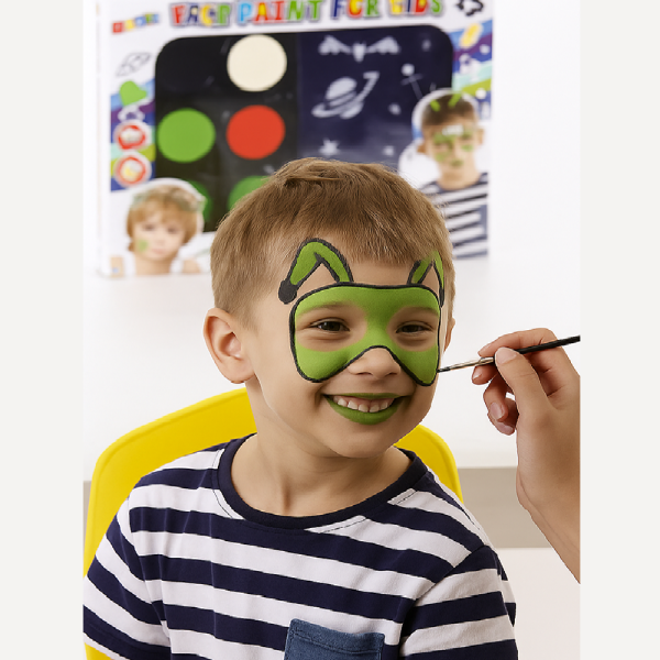 Gyerek kreatív arcfestő készlet – 6 élénk szín + sablonok a tökéletes játékhoz - választható fiús vagy lányos mintával J-4012 (BBJ)