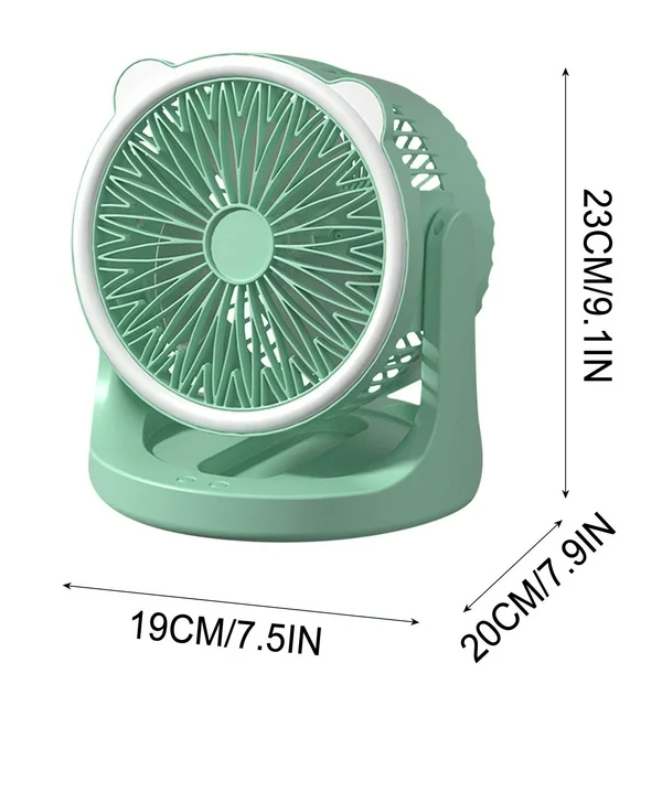 Hordozható mini újratölthető asztali ventilátor praktikus LED lámpával - 180°-ban forgatható, 3 sebességes (BBJH)