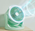Hordozható mini újratölthető asztali ventilátor praktikus LED lámpával - 180°-ban forgatható, 3 sebességes (BBJH)