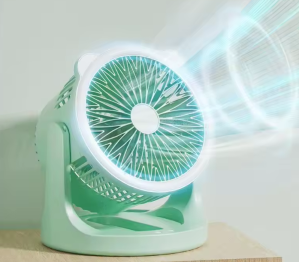Hordozható mini újratölthető asztali ventilátor praktikus LED lámpával - 180°-ban forgatható, 3 sebességes (BBJH)