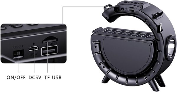 Innovatív hordozható napelemes vezeték nélküli Bluetooth hangszóró lámpával és praktikus vállra akasztható pánttal DV-800 (BBV)