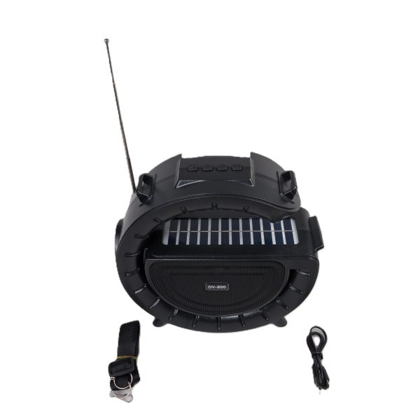 Innovatív hordozható napelemes vezeték nélküli Bluetooth hangszóró lámpával és praktikus vállra akasztható pánttal DV-800 (BBV)