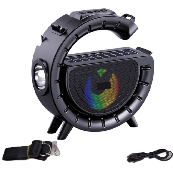 Innovatív hordozható napelemes vezeték nélküli Bluetooth hangszóró lámpával és praktikus vállra akasztható pánttal DV-800 (BBV)