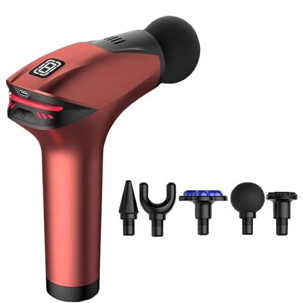 Intenzív kézi akkumulátoros izommasszírozó – 8 sebességfokozat és 5 darab masszázsfejjel a fájdalom enyhítésére (BBV)