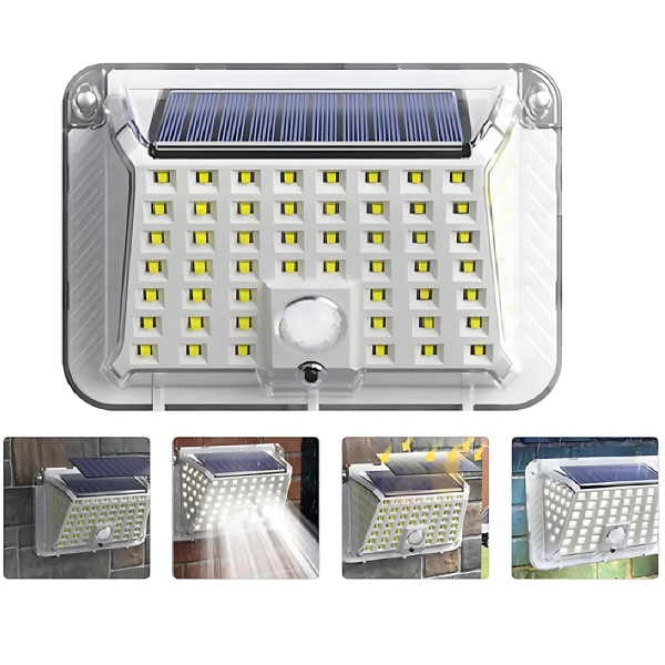 Jortan kültéri napelemes lámpa – 90 LED, mozgásérzékelő, átlátszó burával (THM)