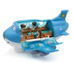 Kinyitható játék repülő kivehető utasokkal, stewardess-sel, - fény és hangeffektekkel, 360°-os fordulatokat vesz, kék (BBJ)