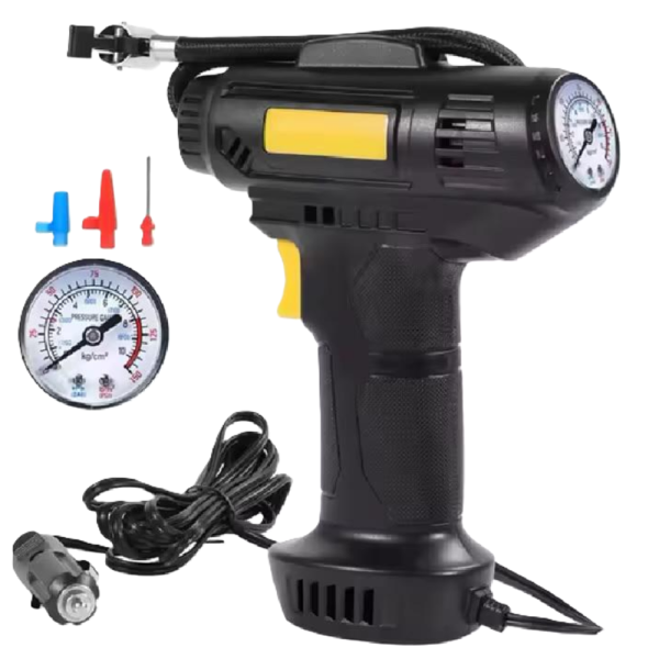 Kompakt analóg akkumulátoros autókompresszor – szivargyújtó tápellátás 10 bar nyomás, 12V motor 18 liter/perc levegőkapacitás (BBJH)