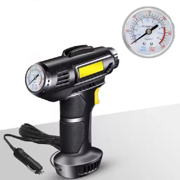 Kompakt analóg akkumulátoros autókompresszor – szivargyújtó tápellátás 10 bar nyomás, 12V motor 18 liter/perc levegőkapacitás (BBJH)