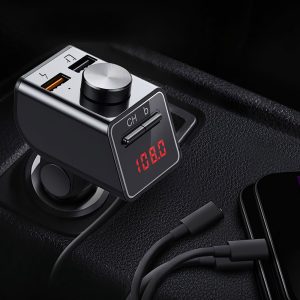 LCD kijelzős autós Bluetooth FM transzmitter – zenelejátszó, kihangosító és töltő1