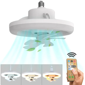 LED mennyezeti ventilátor – 26 cm, E27 foglalat, távirányítóval, 3 sebesség fokozattal, 360° -os forgás 48W (BBJH)