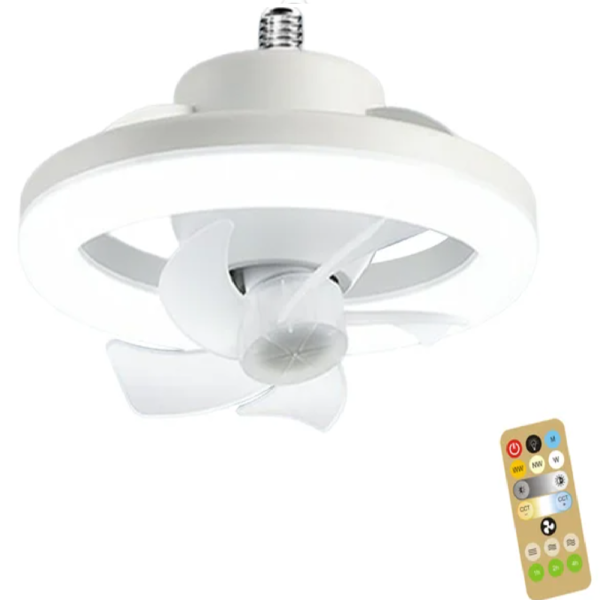 LED mennyezeti ventilátor – 26 cm, E27 foglalat, távirányítóval, 3 sebesség fokozattal, 360° -os forgás 48W (BBJH)
