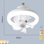 LED mennyezeti ventilátor – 26 cm, E27 foglalat, távirányítóval, 3 sebesség fokozattal, 360° -os forgás 48W (BBJH)