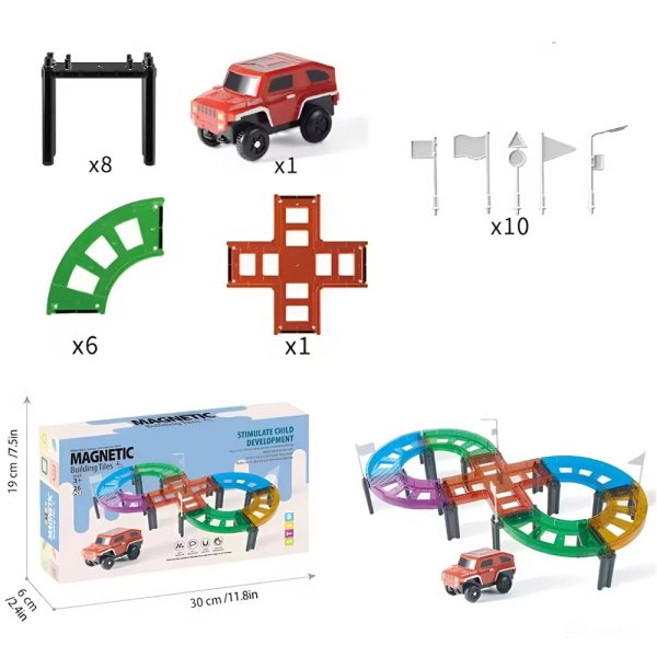 Mágneses építőkocka készlet gyerekeknek – autópálya építő játék 26 részes G001 (BBJ)