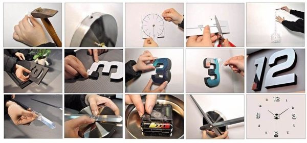 Csináld magad 3D falióra öntapadós elemekkel - DIY kreatív modern falióra - arany színű (BBV)