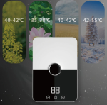 Modern megjelenésű digitális hőmérséklet-szabályozós átfolyós vízmelegítő csaptelep zuhanyfejjel (BBV)