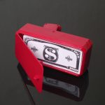 Money gun - piros színű elektromos pénzkilövő pisztoly 100 db játék bankjeggyel - esküvőre, bulira, fotózáshoz (BBJ)