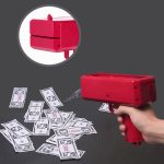Money gun - piros színű elektromos pénzkilövő pisztoly 100 db játék bankjeggyel - esküvőre, bulira, fotózáshoz (BBJ)
