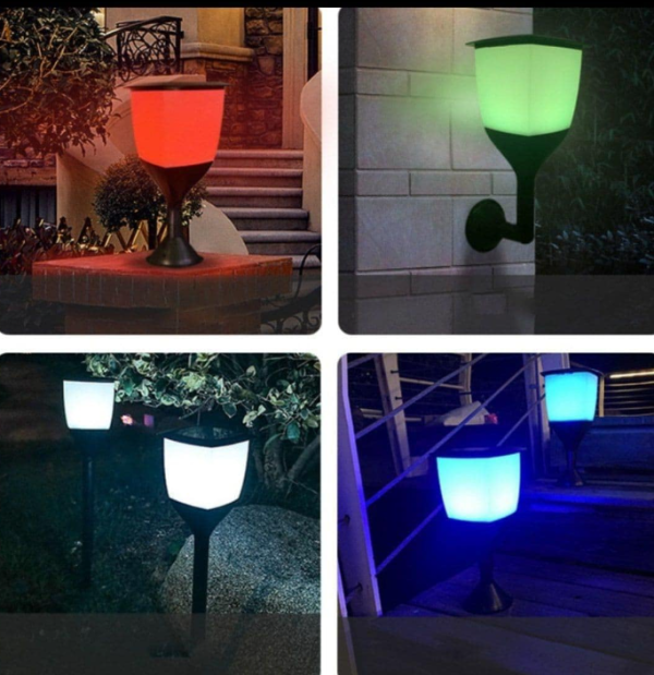 Napelemes RGB LED kerti lámpa 3 az 1-ben - Leszúrható vagy felszerelhető, beépített alkonykapcsolóval (BBV)