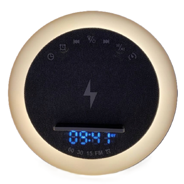 OKOP multifunkciós ébresztőóra bluetooth hangszóróval – RGB LED fény, és vezeték nélküli töltés 10W KP-577 (BBJH)